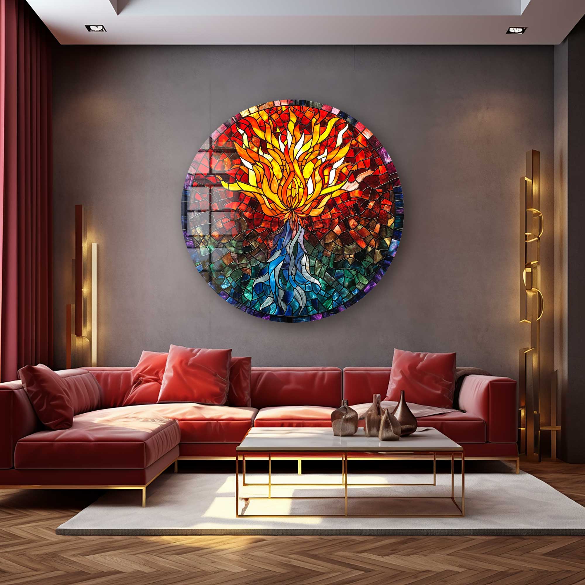 Round Glass Wall Art | Circular Tempered Glass Wall Decor UK