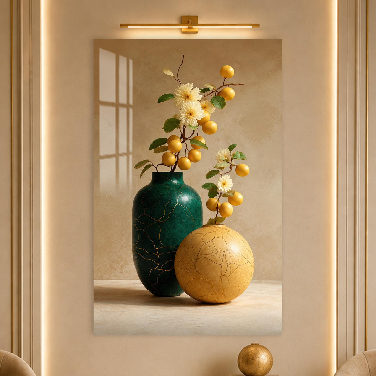 Golden Fruit Still Life in a modern room