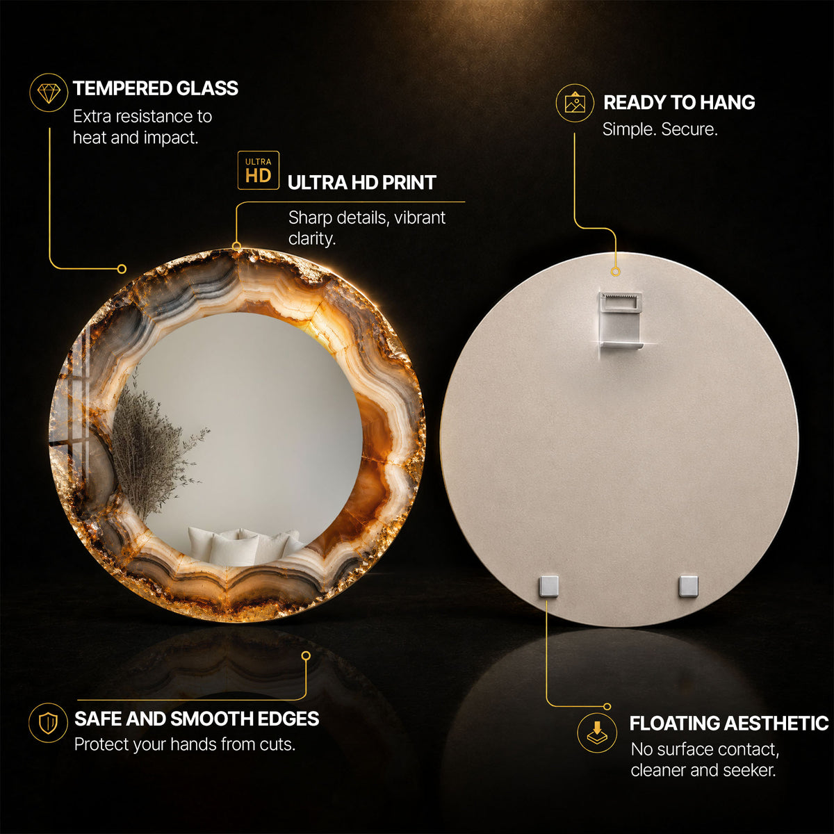 Amber Agate Glow — tempered glass, ultra HD print, ready to hang