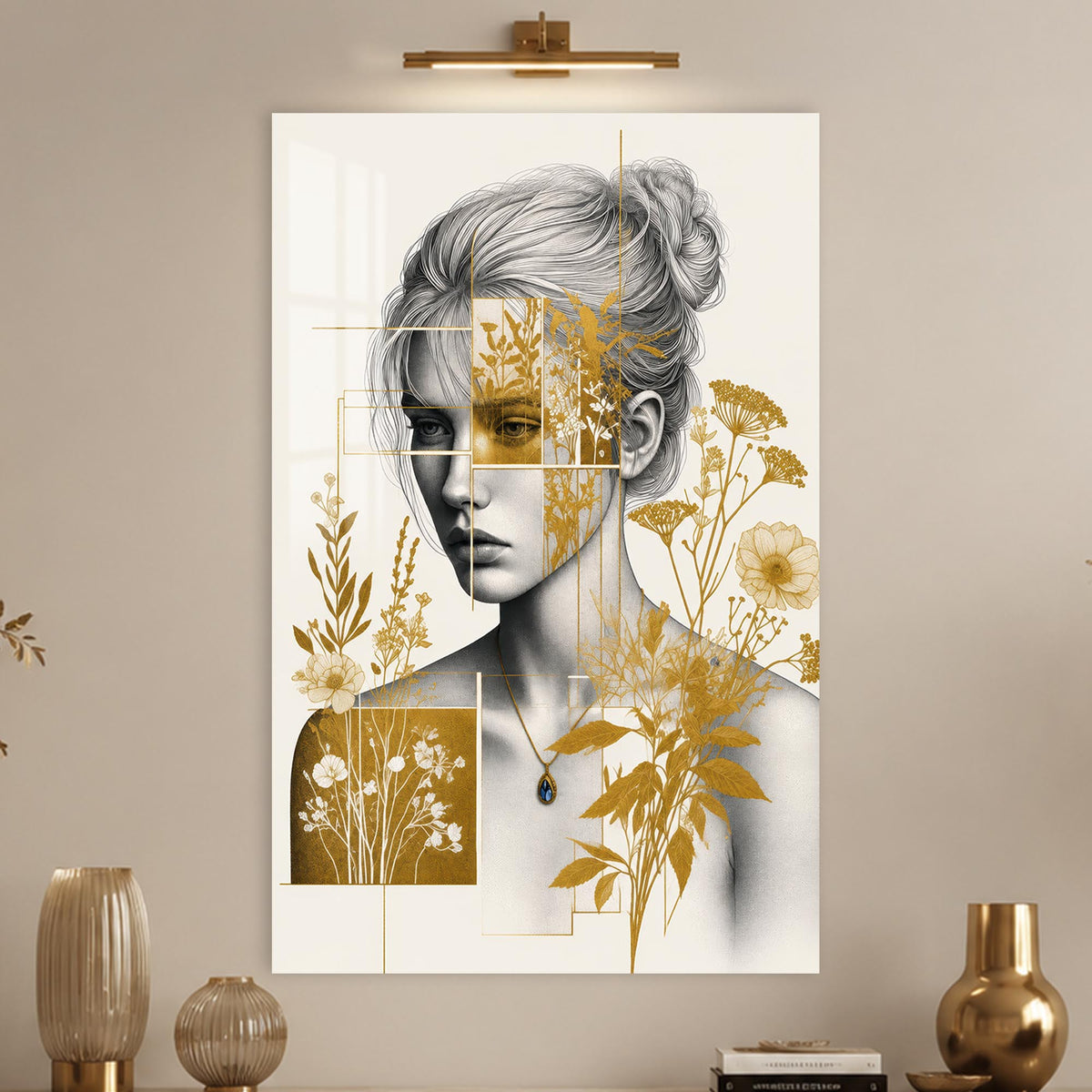 Golden Botanical Muse in a modern room