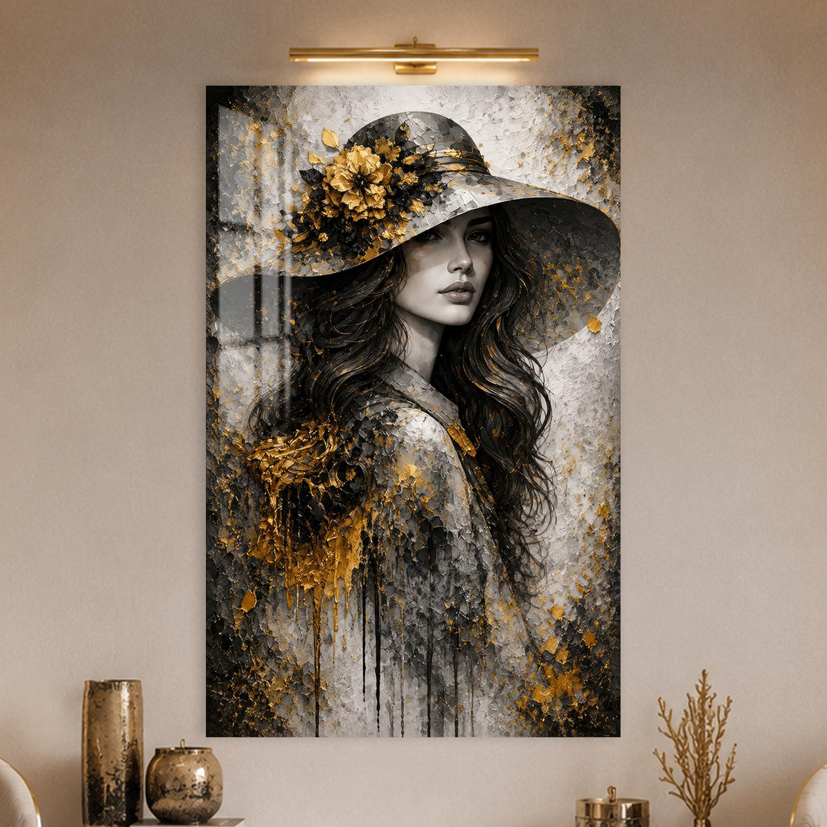 Golden Hat Portrait in a modern room