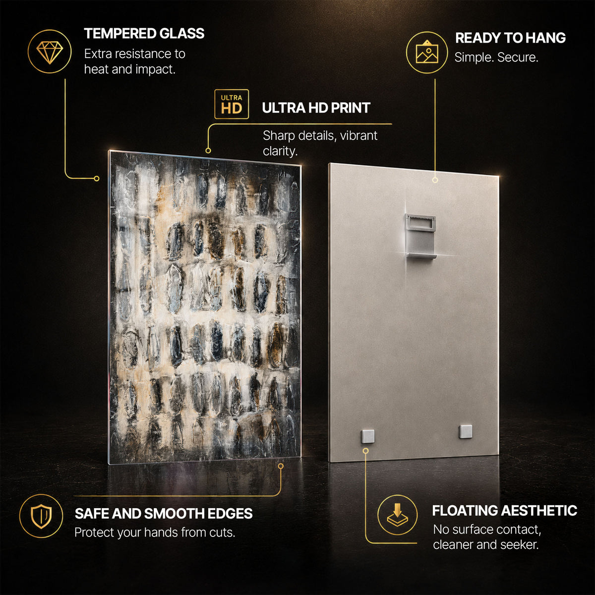 Weathered Stone Grid — tempered glass, ultra HD print, ready to hang