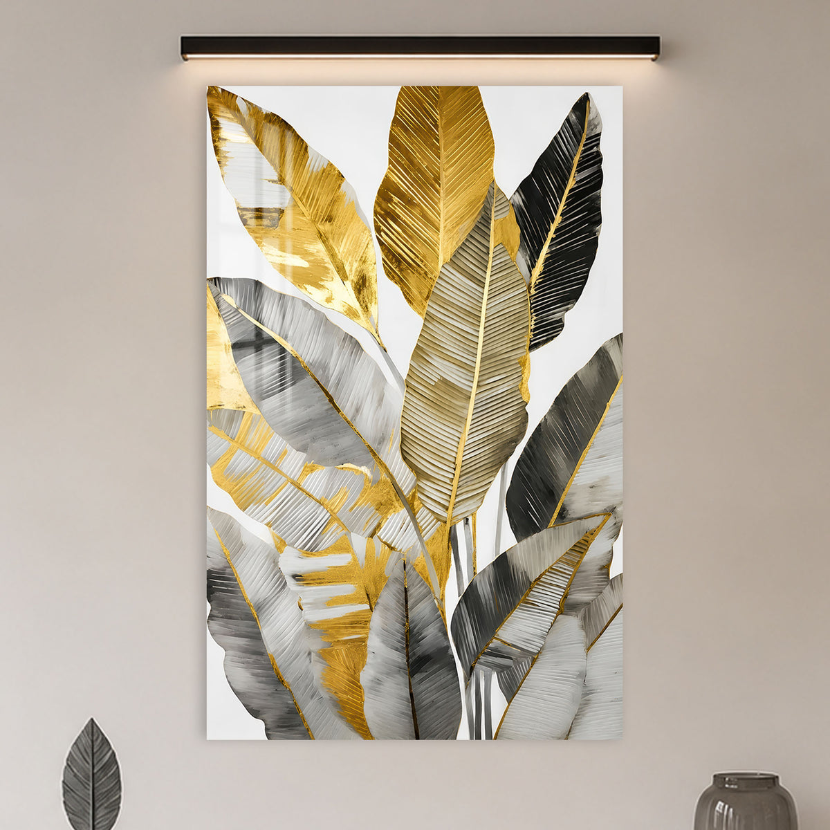 Gilded Tropical Leaves in a modern room