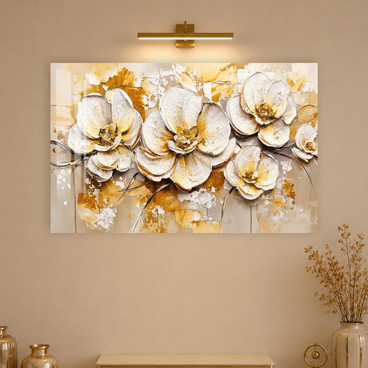 Artronauts Glass Print Golden Bloom Textures Glass Wall Art