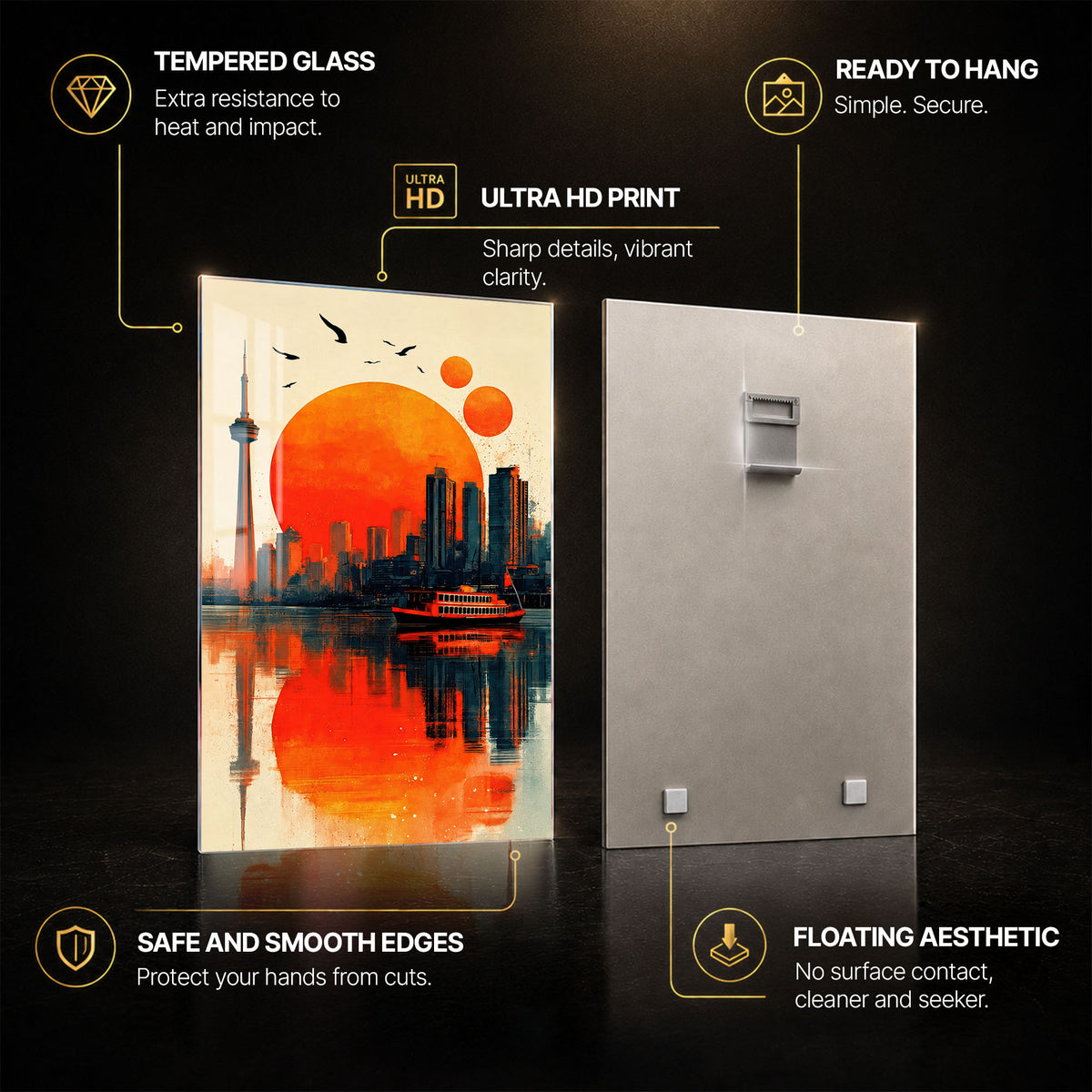 Toronto Sunset — tempered glass, ultra HD print, ready to hang
