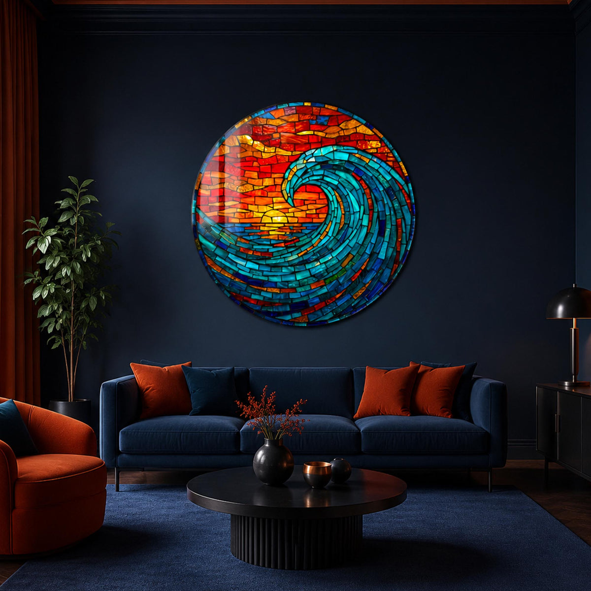 Crimson Sunset Wave — tempered glass, ultra HD print, ready to hang