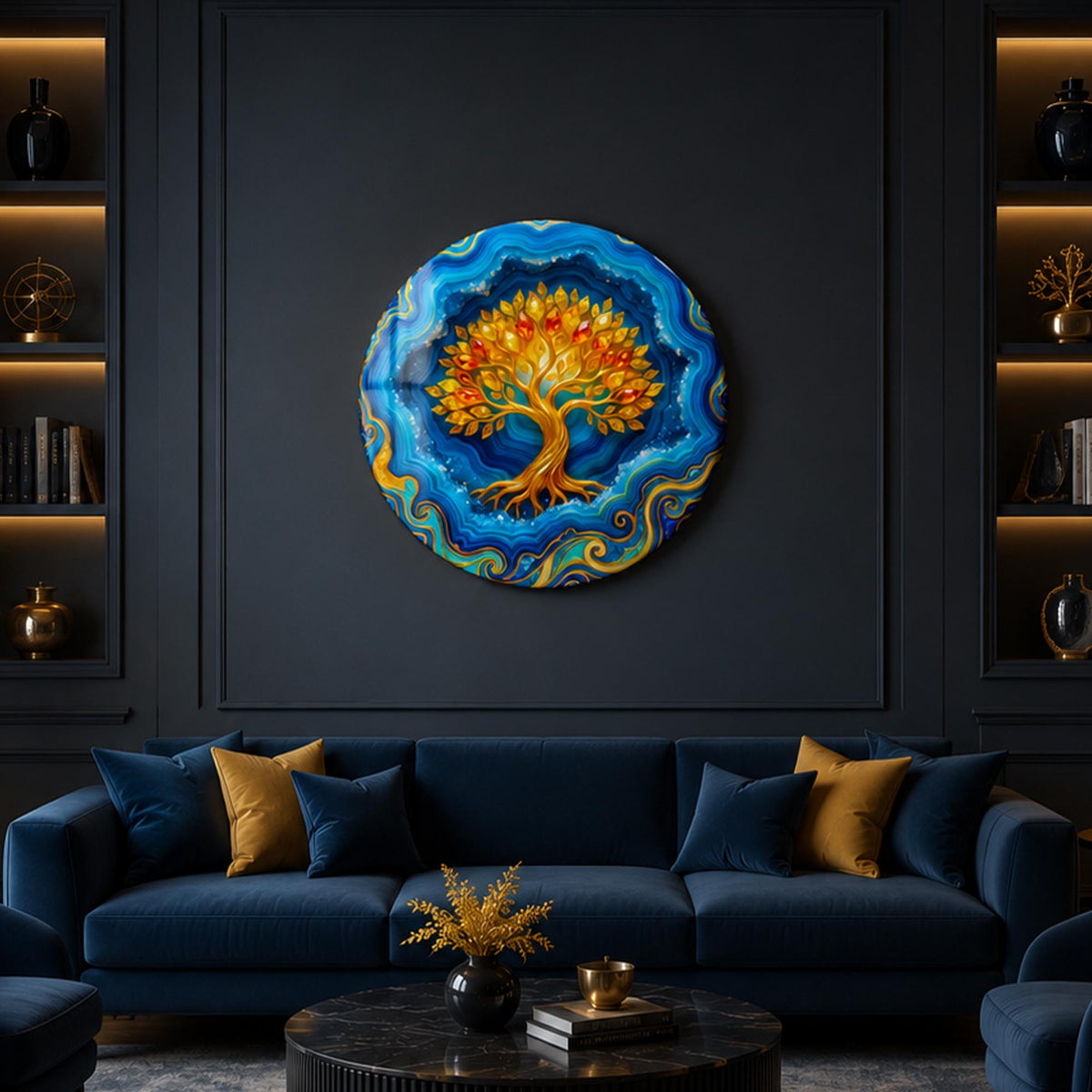Sapphire Tree Of Life II — tempered glass, ultra HD print, ready to hang