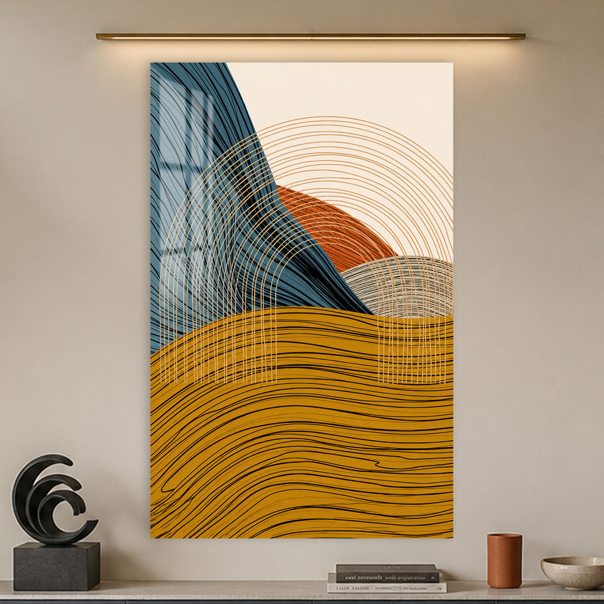 Waves and Rising Sun in a modern room