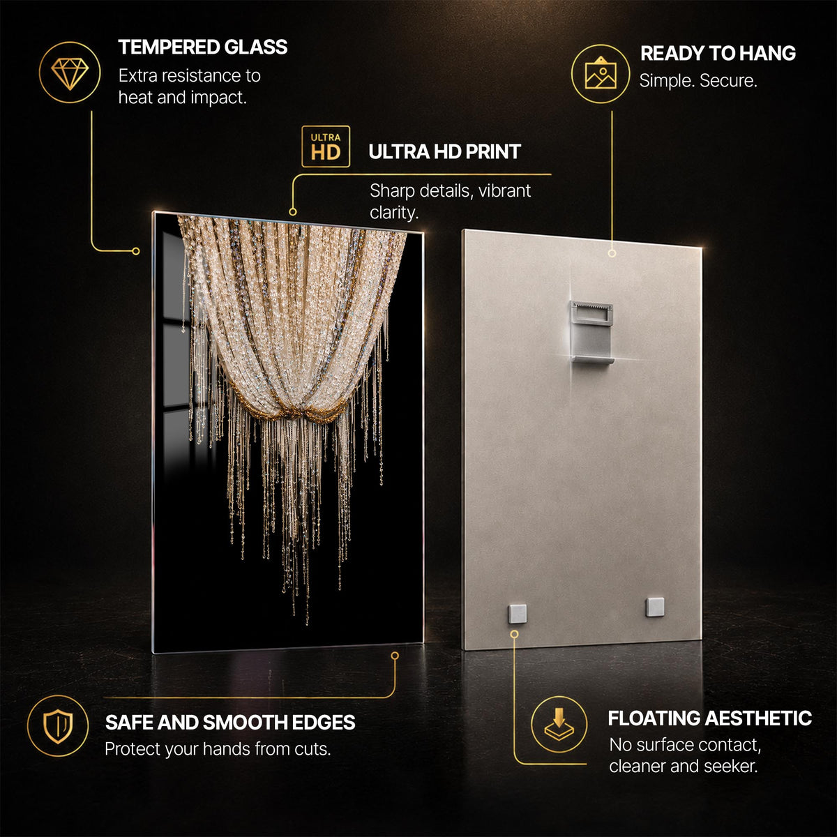 Crystal Cascade — tempered glass, ultra HD print, ready to hang