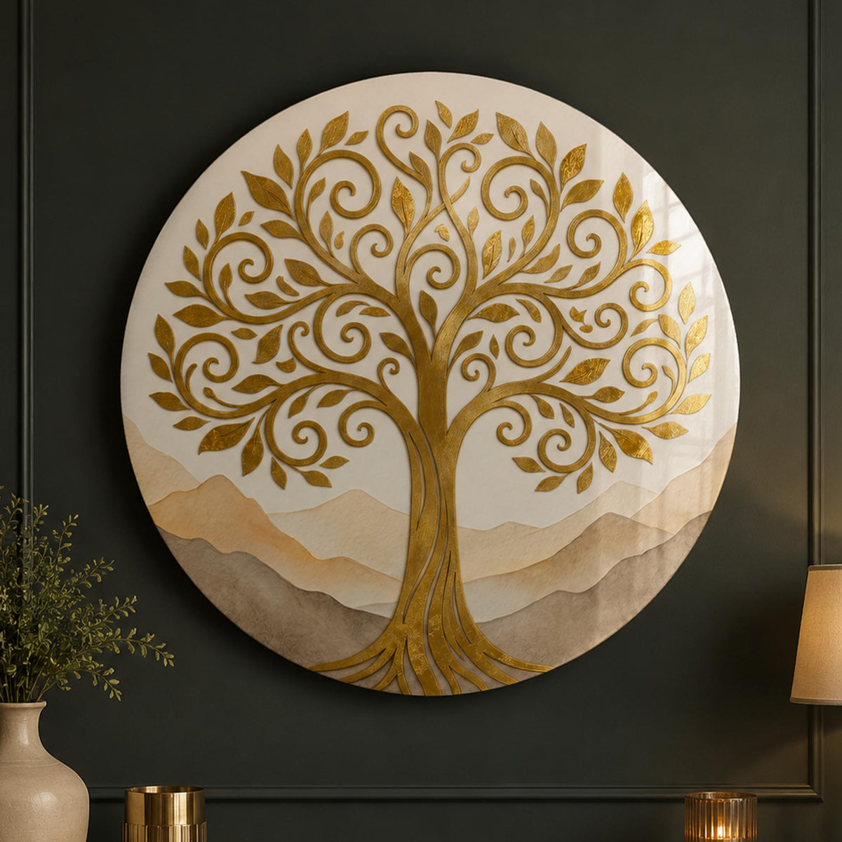 Golden Tree Of Serenity in a modern room
