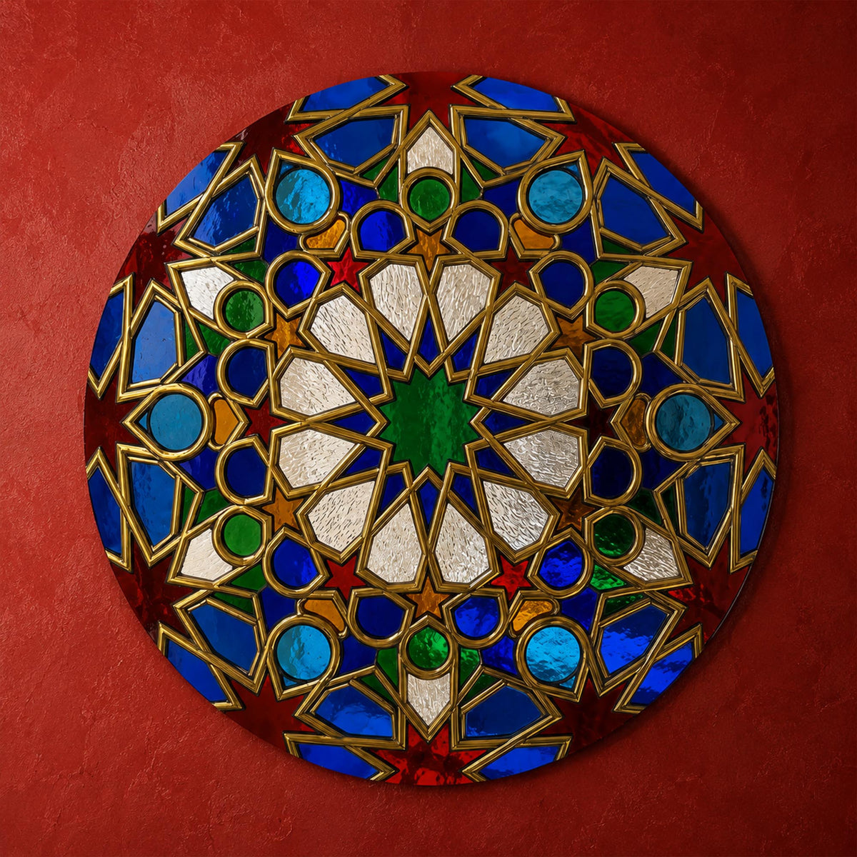 Mosaic Starburst — tempered glass, ultra HD print, ready to hang