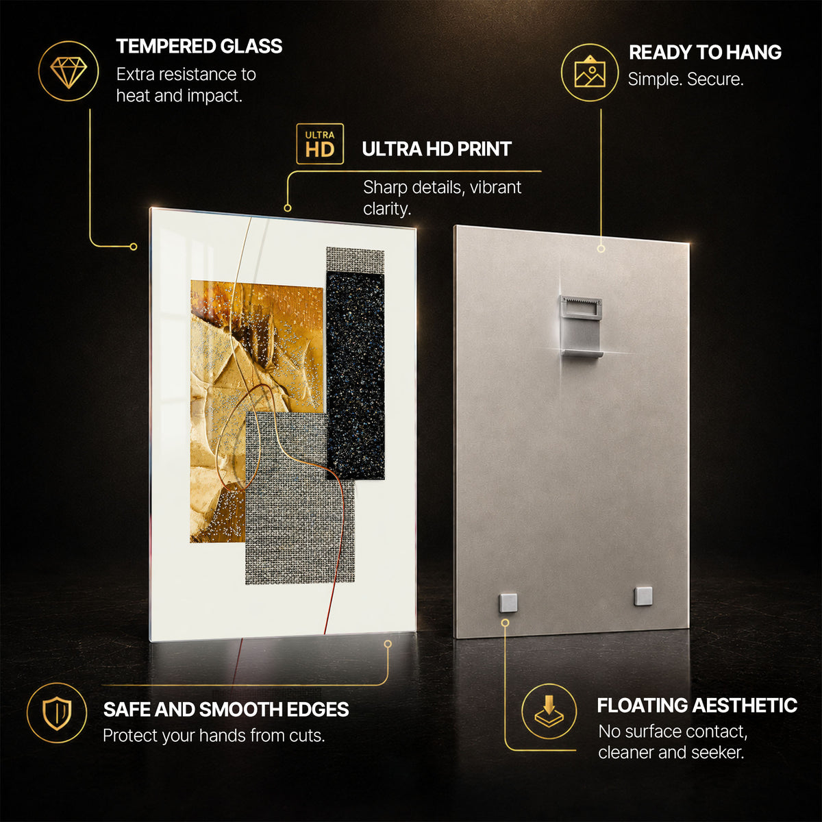 Gilded Geometry — tempered glass, ultra HD print, ready to hang