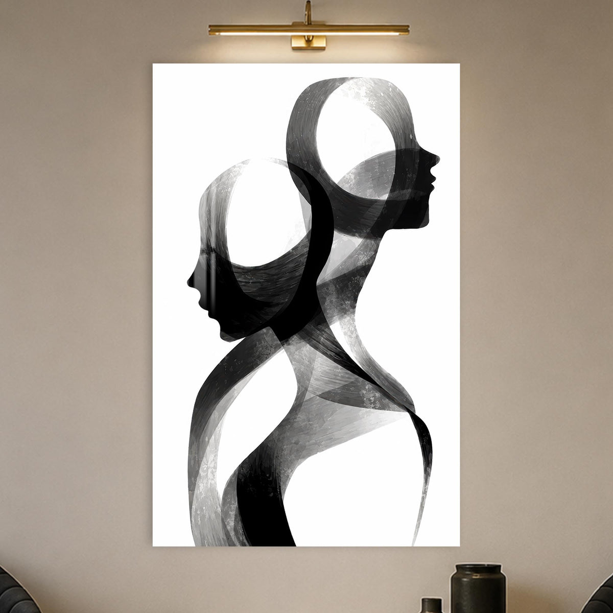 Intertwined Human Silhouettes in a modern room