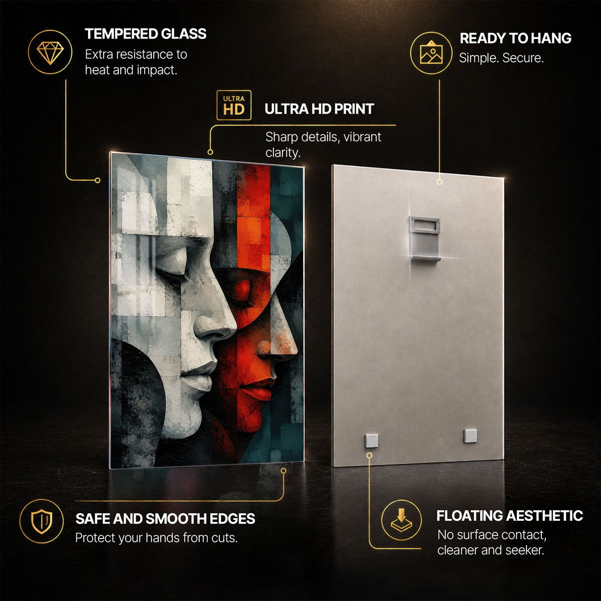 Faces in Contrast — tempered glass, ultra HD print, ready to hang