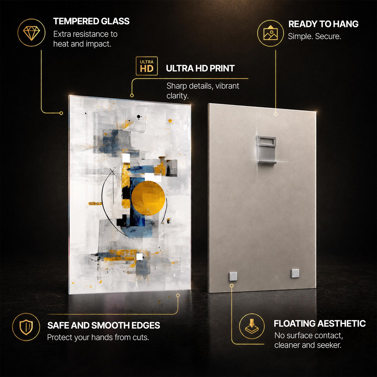 Golden Eclipse — tempered glass, ultra HD print, ready to hang