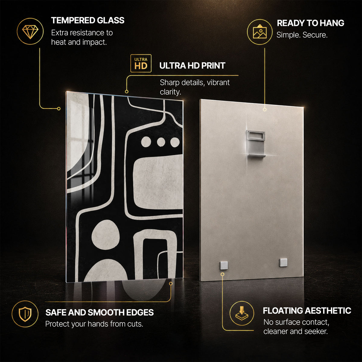 Monochrome Rhythm — tempered glass, ultra HD print, ready to hang