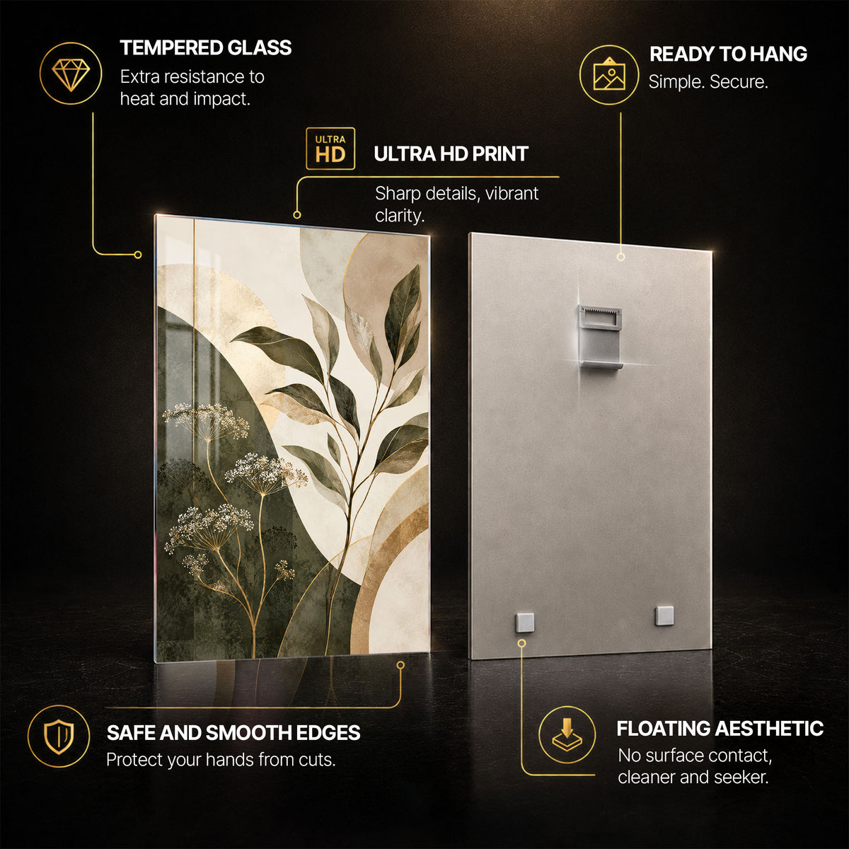 Botanical Harmony — tempered glass, ultra HD print, ready to hang