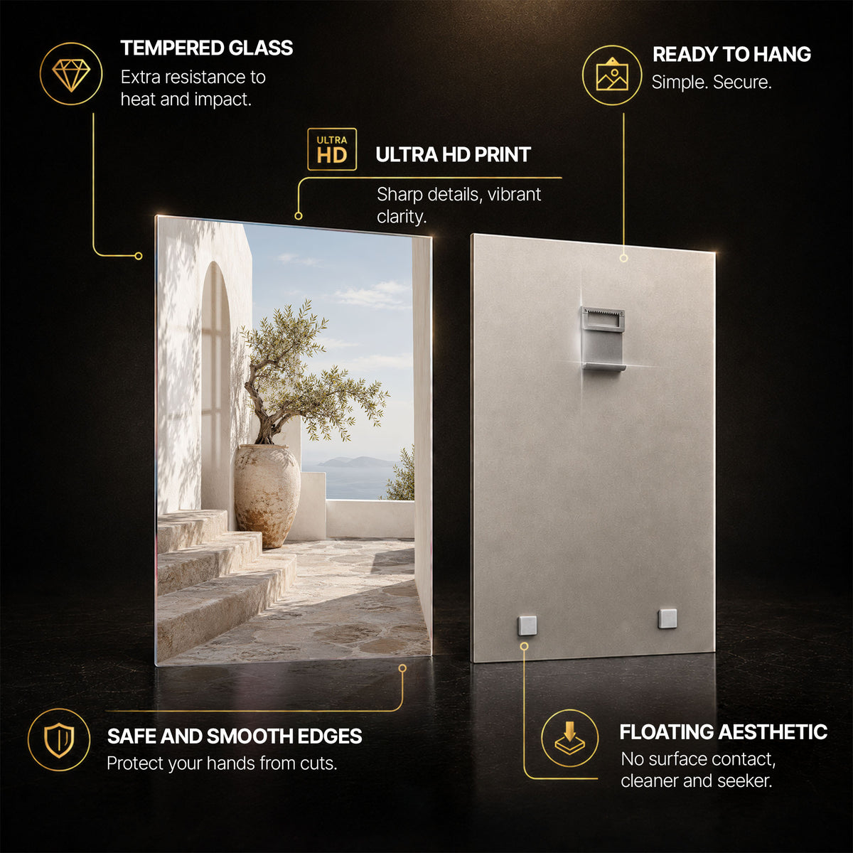 Mediterranean Serenity — tempered glass, ultra HD print, ready to hang