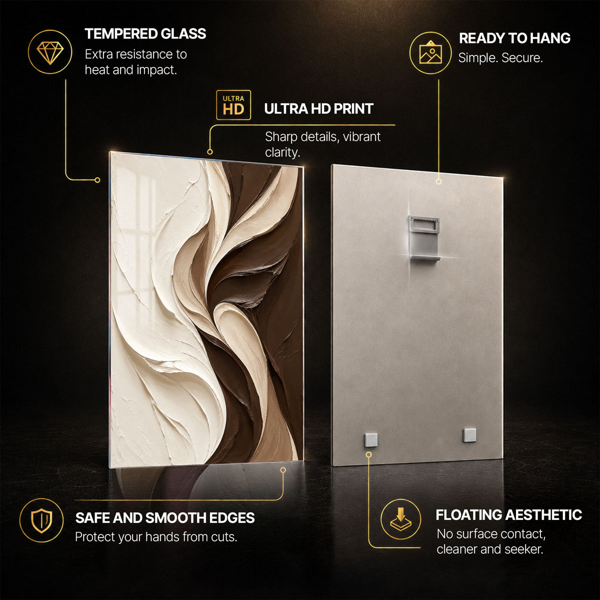 Earthtone Swirl — tempered glass, ultra HD print, ready to hang