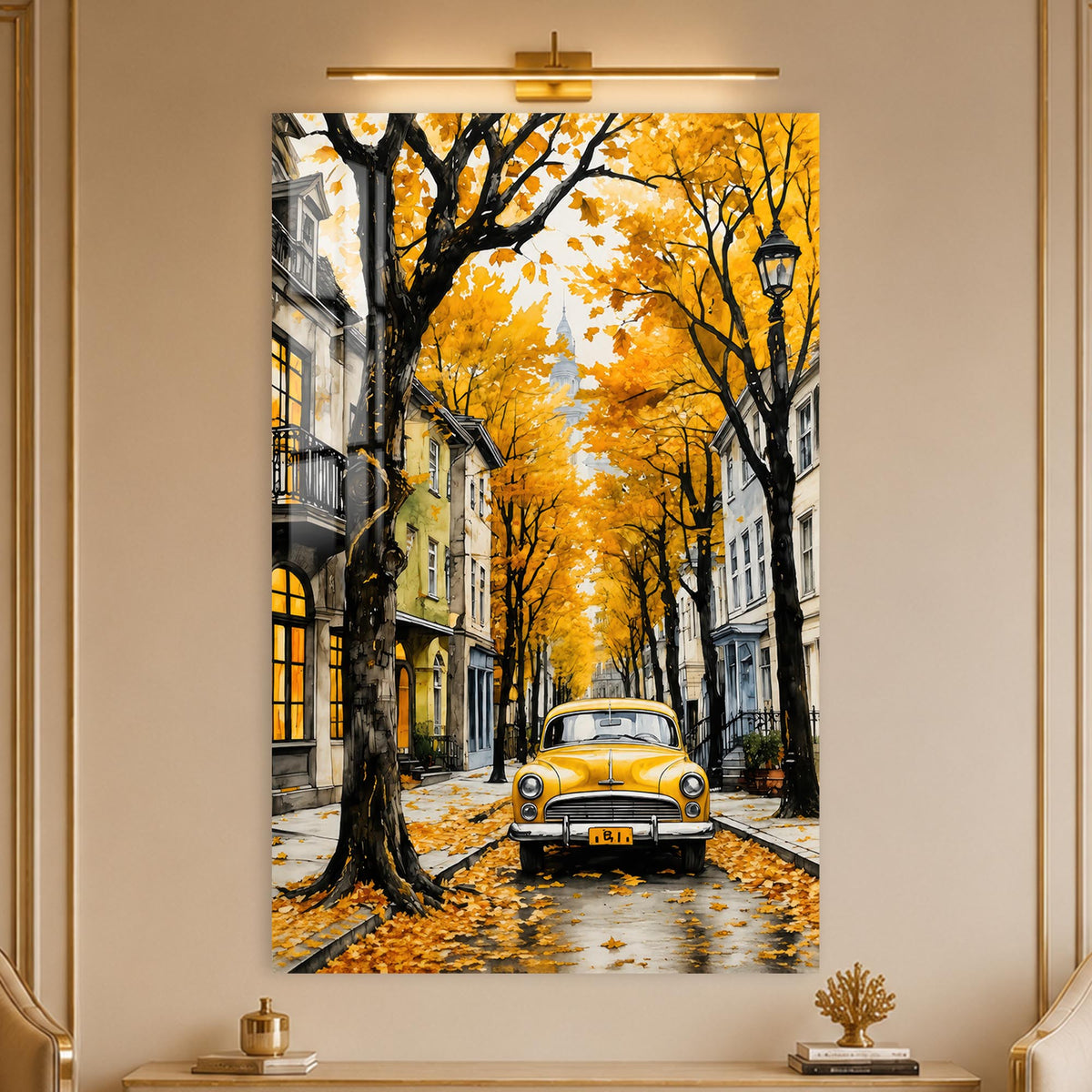 Yellow Car Autumn Street in a modern room