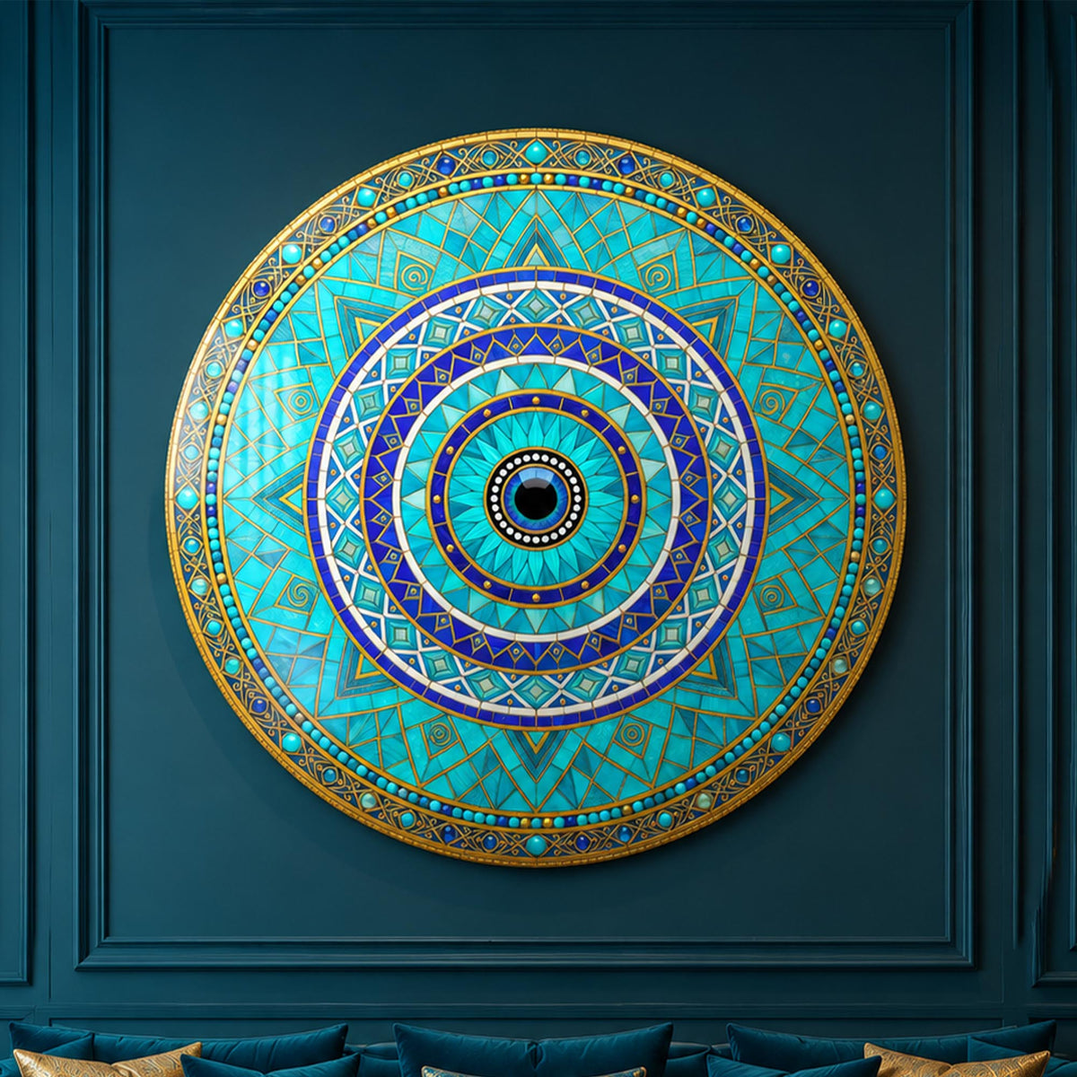 Turquoise Guardian Eye — tempered glass, ultra HD print, ready to hang