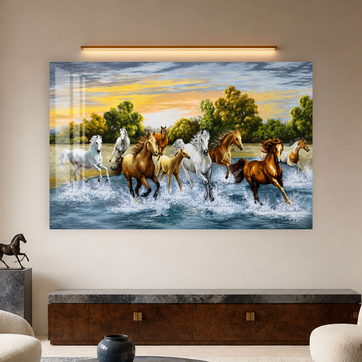 Horses Running Through Water in a modern room