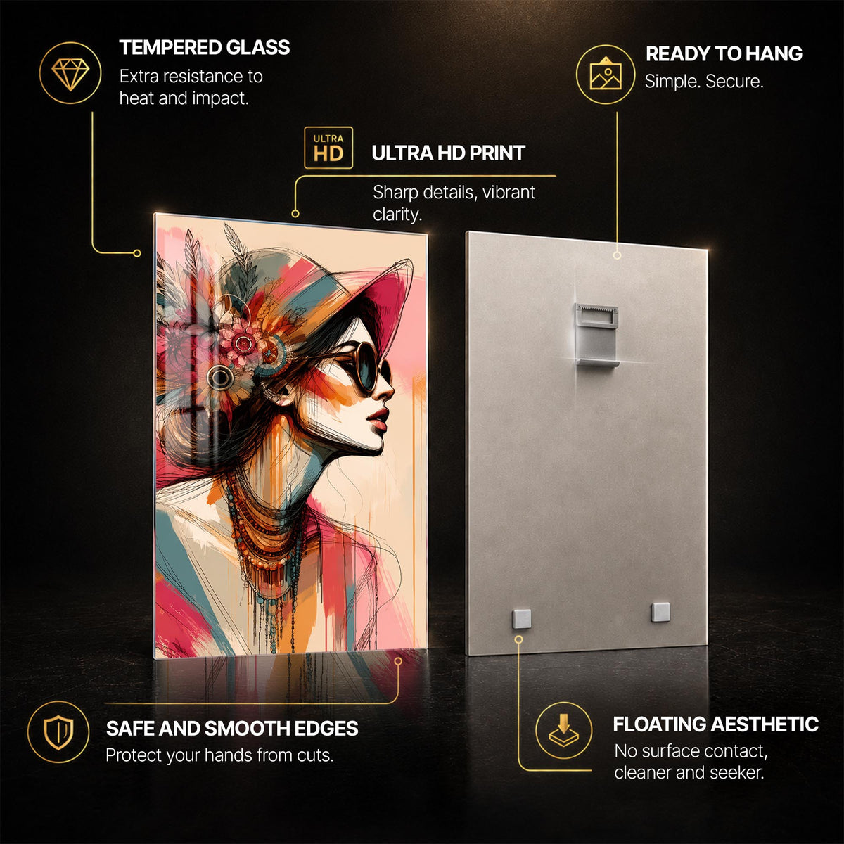 Bohemian Summer Muse — tempered glass, ultra HD print, ready to hang