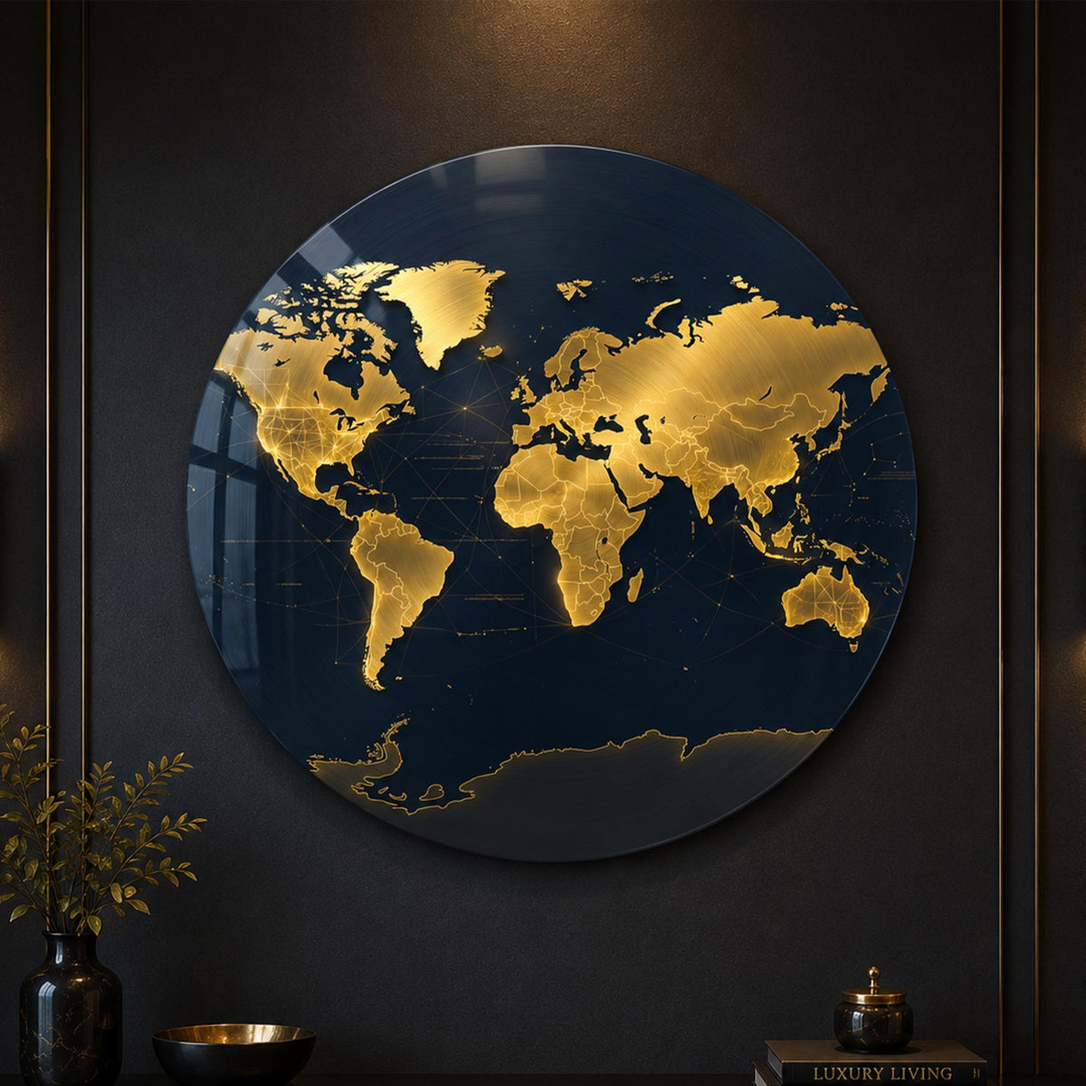 Midnight Global Connections — tempered glass, ultra HD print, ready to hang
