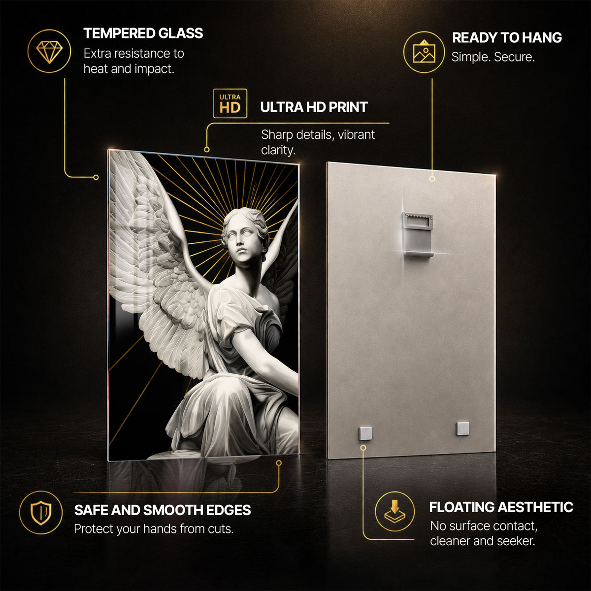 Radiant Angel — tempered glass, ultra HD print, ready to hang