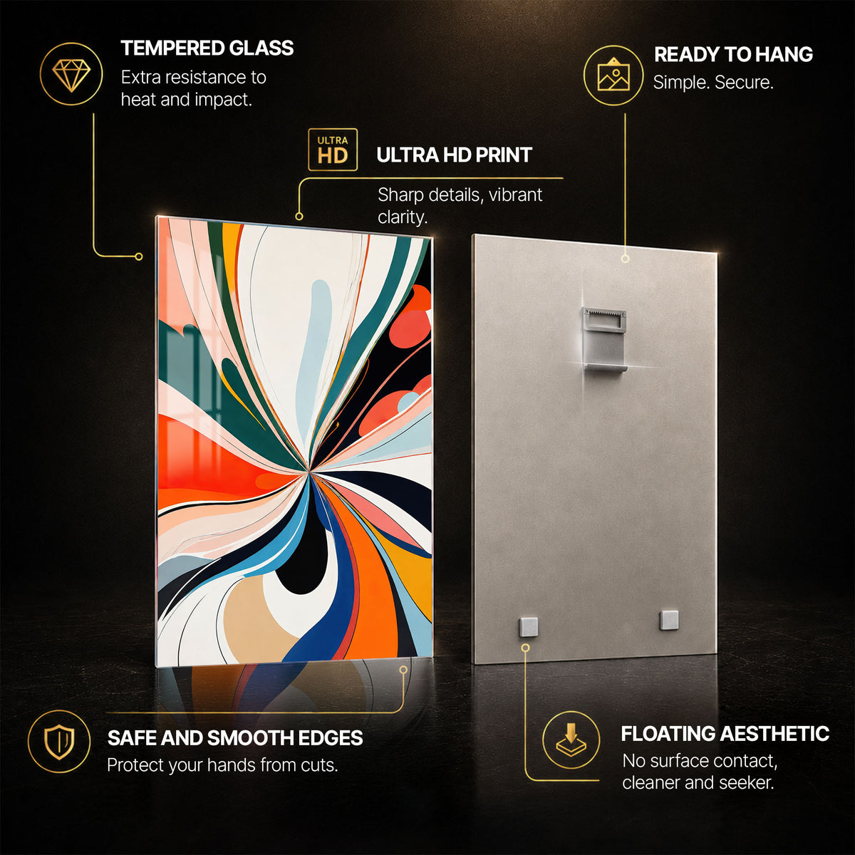 Radiant Colour Burst — tempered glass, ultra HD print, ready to hang