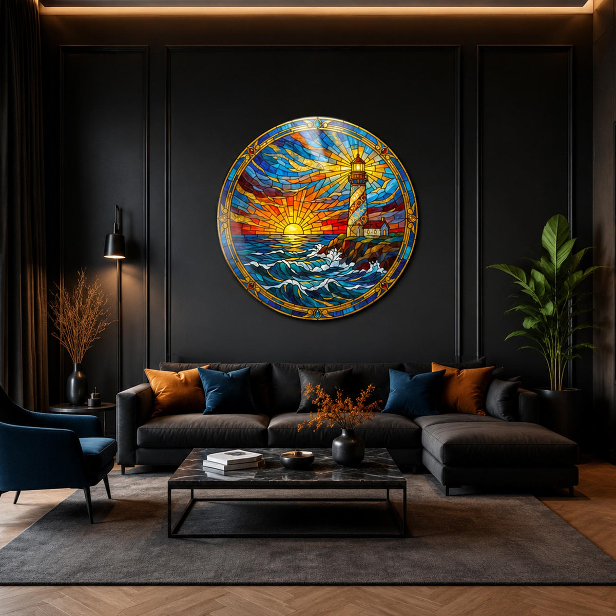 Sunset Lighthouse II — tempered glass, ultra HD print, ready to hang