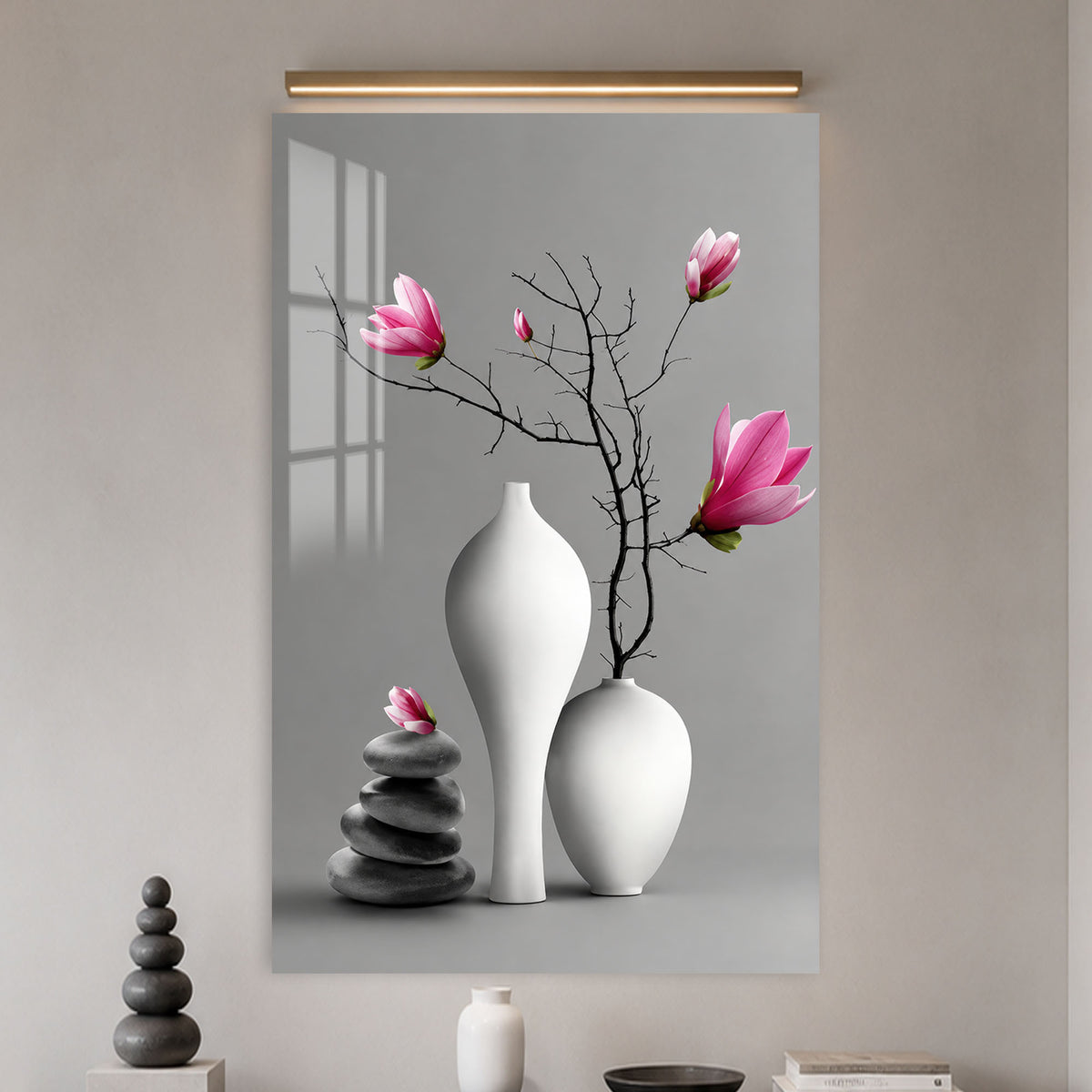Pink Magnolia Still Life in a modern room