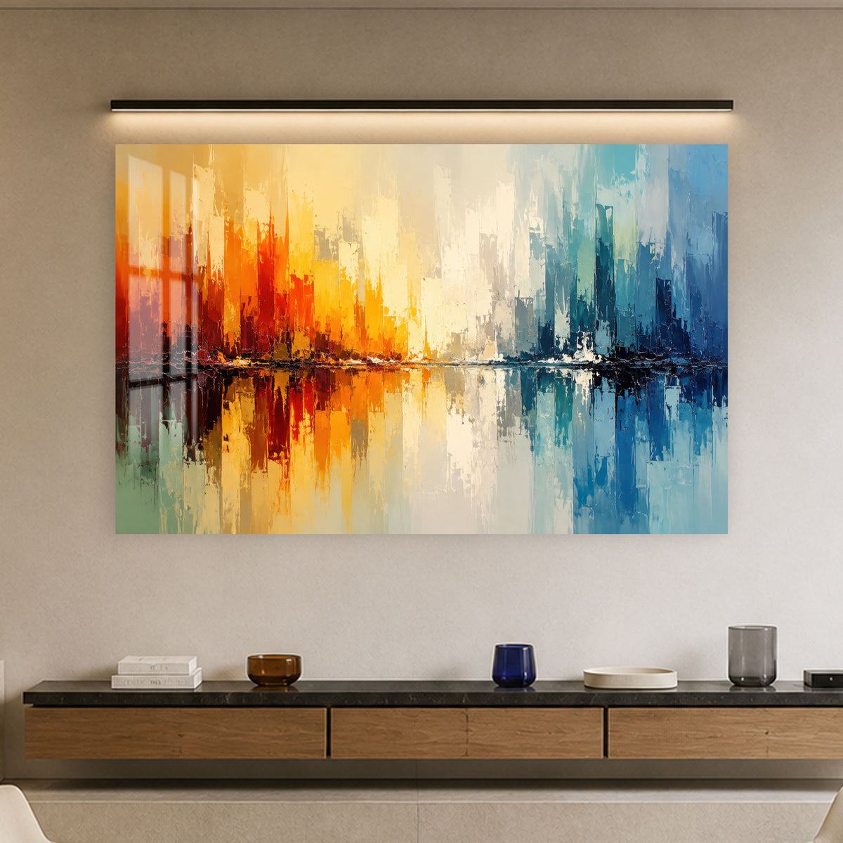 Fire and Ice Reflection in a modern room