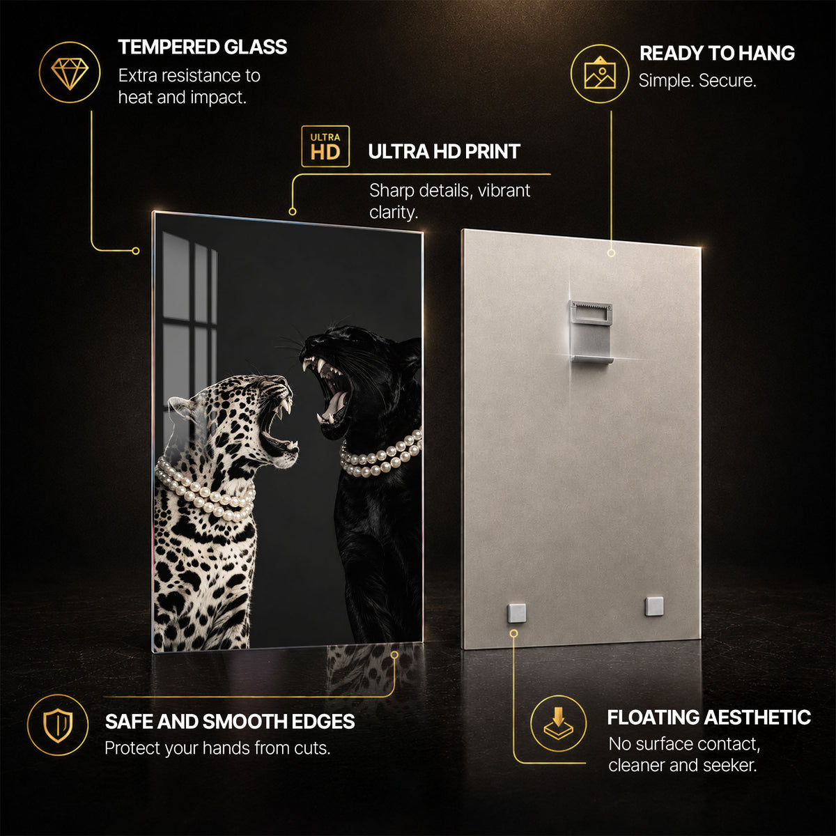 Leopard And Panther — tempered glass, ultra HD print, ready to hang