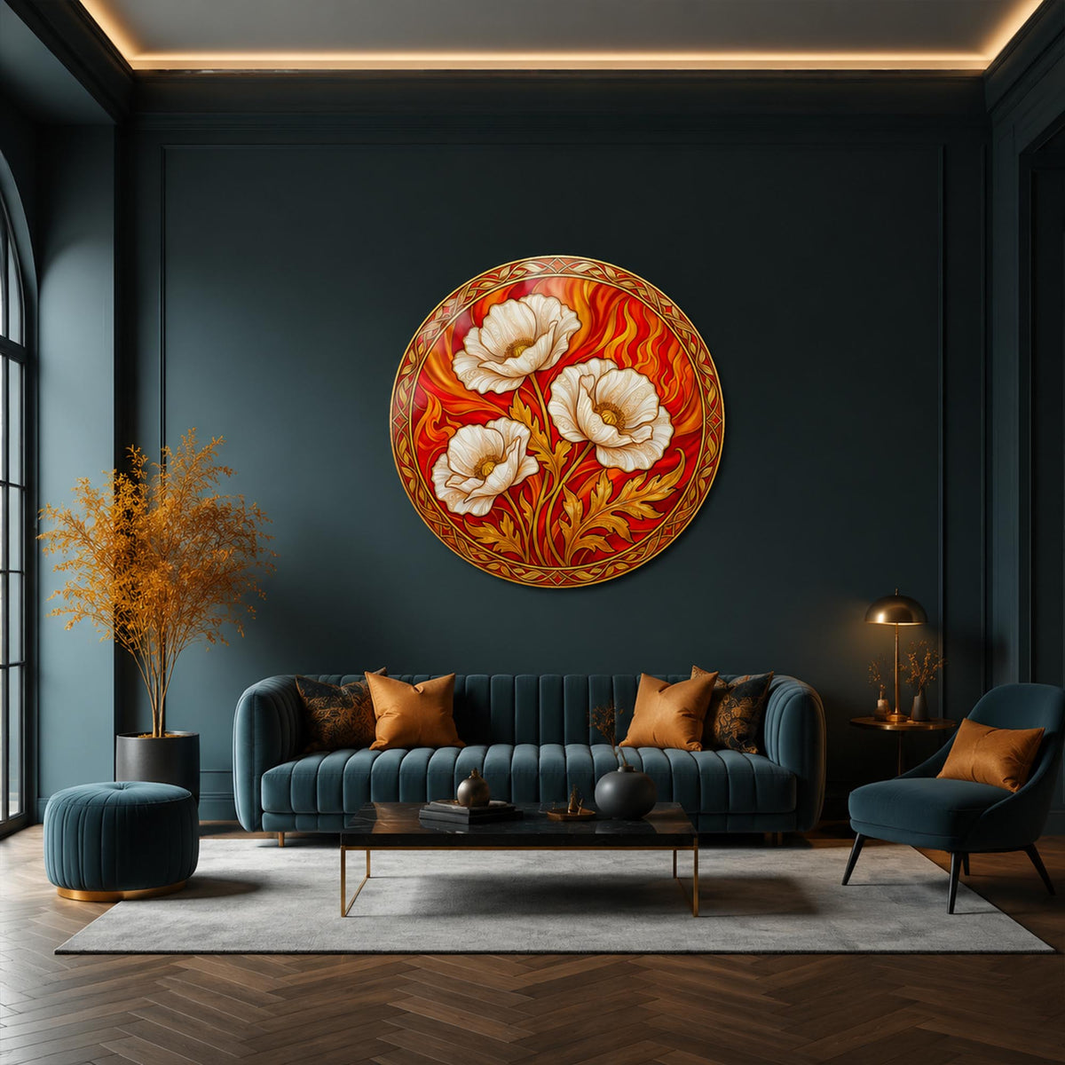 Crimson Poppy Elegance — tempered glass, ultra HD print, ready to hang