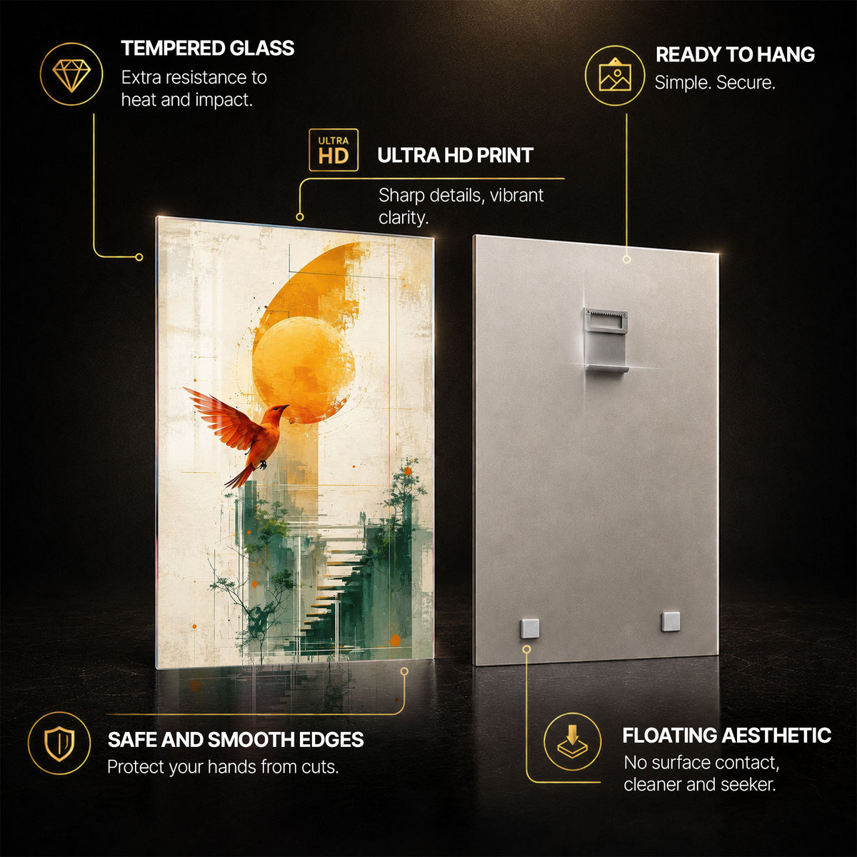 Flight Toward The Sun — tempered glass, ultra HD print, ready to hang