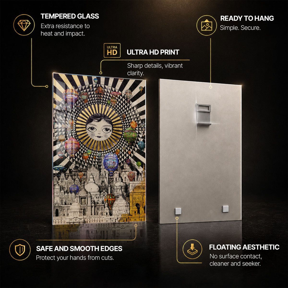 City Of Floating Dreams — tempered glass, ultra HD print, ready to hang