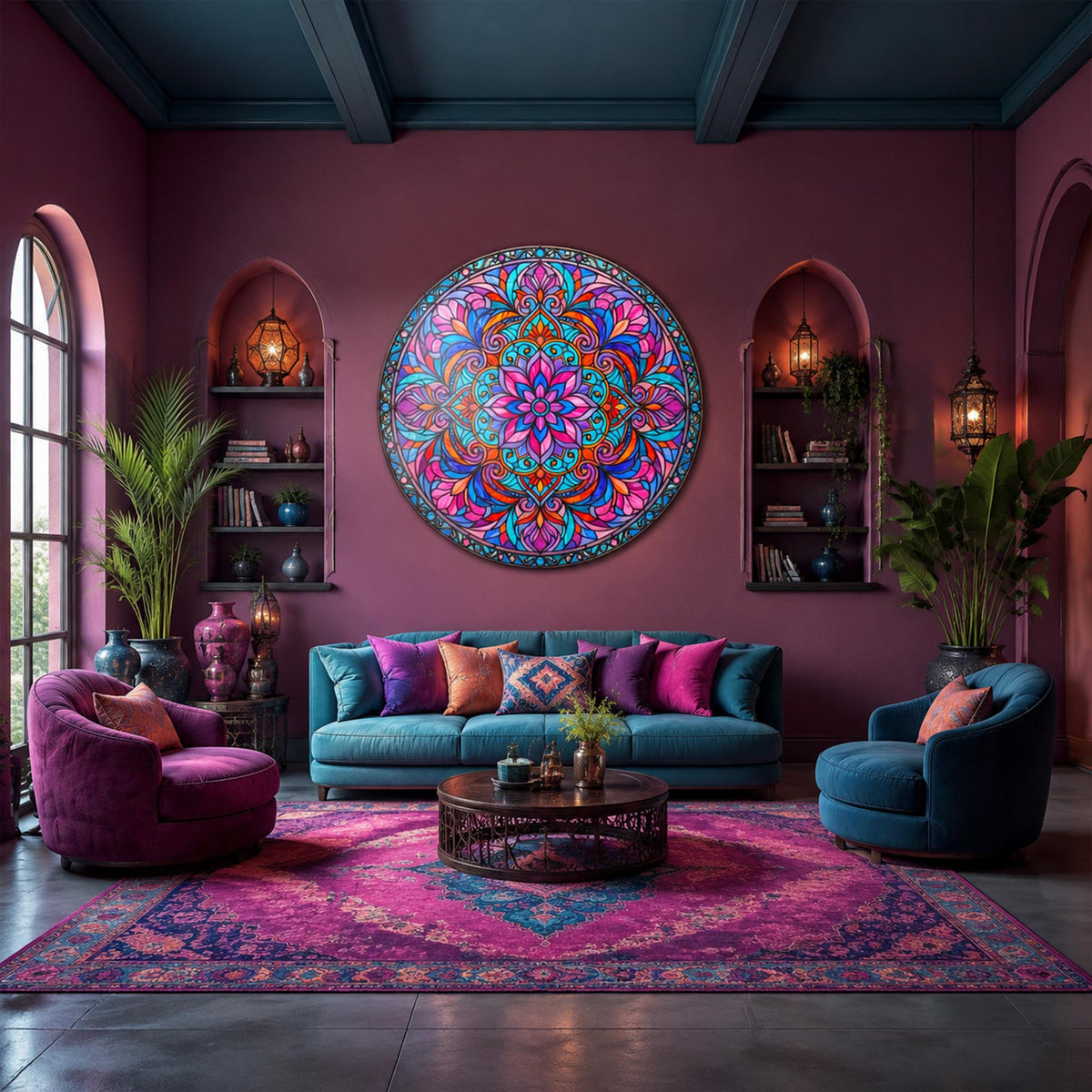 Pink Jewel Mandala in a modern room
