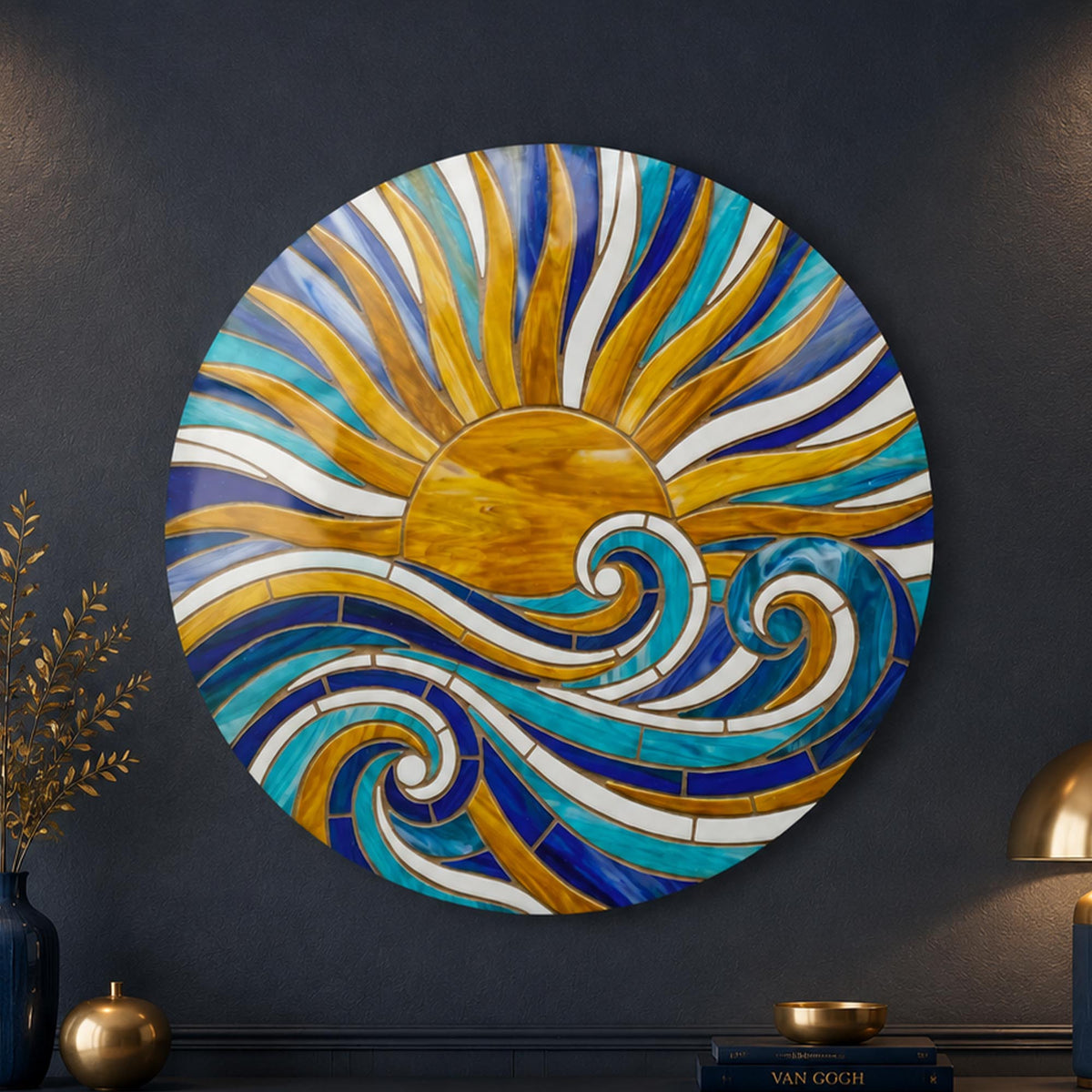 Golden Sun And Waves in a modern room
