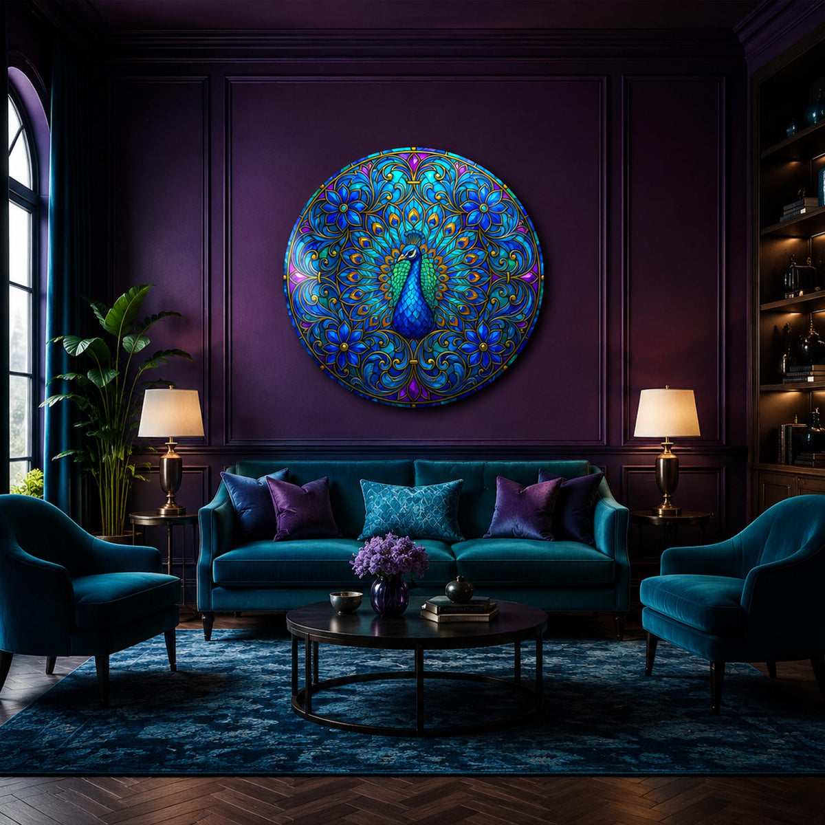 Royal Blue Peacock — tempered glass, ultra HD print, ready to hang