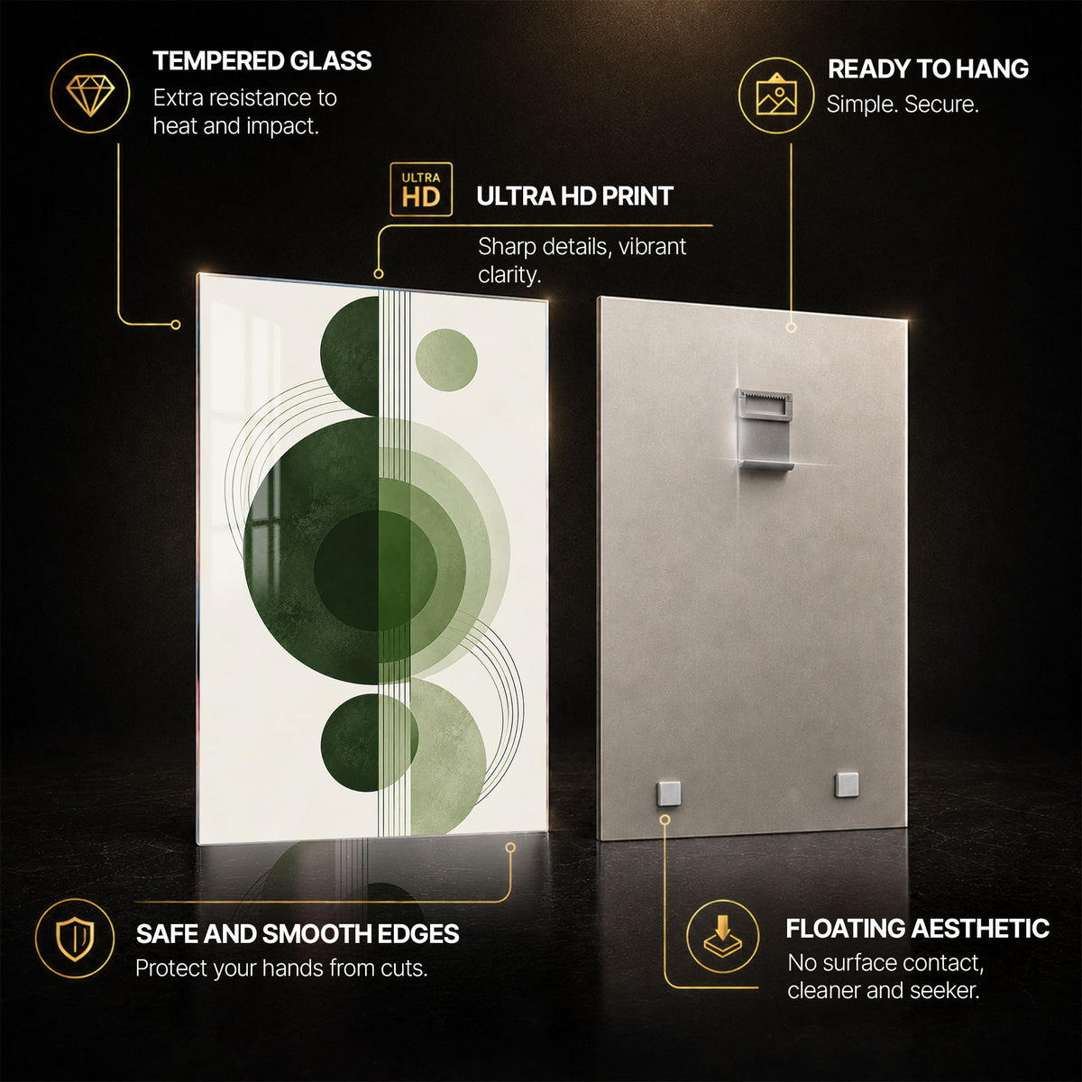 Olive Rhythm — tempered glass, ultra HD print, ready to hang