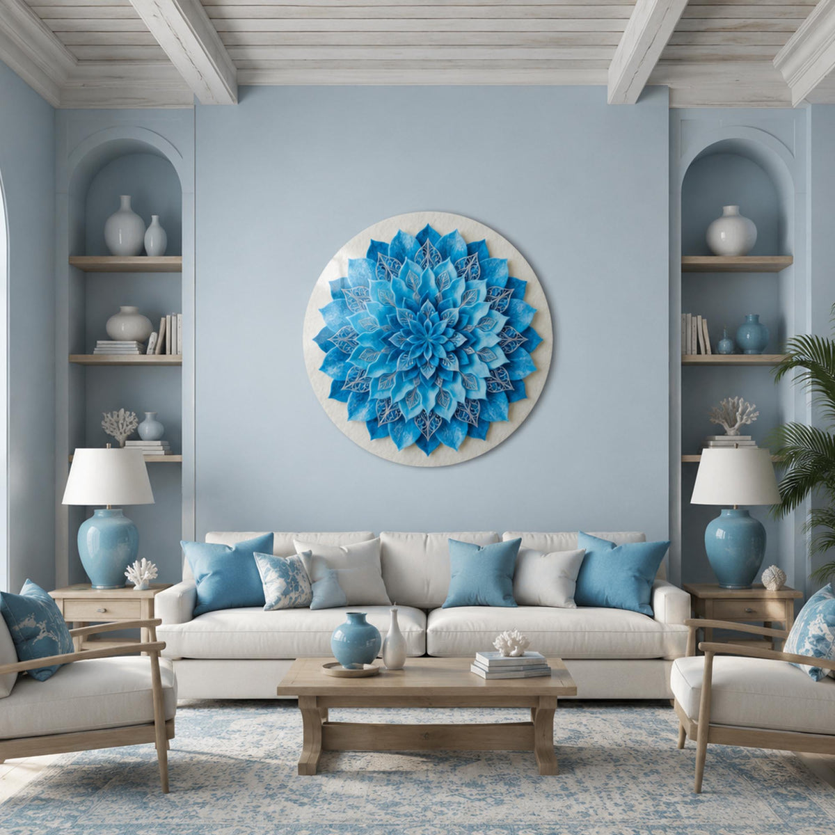 Azure Mandala Bloom in a modern room