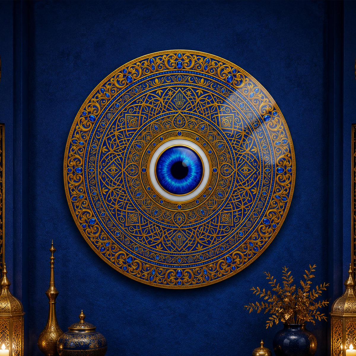 Royal Blue Guardian Eye — tempered glass, ultra HD print, ready to hang