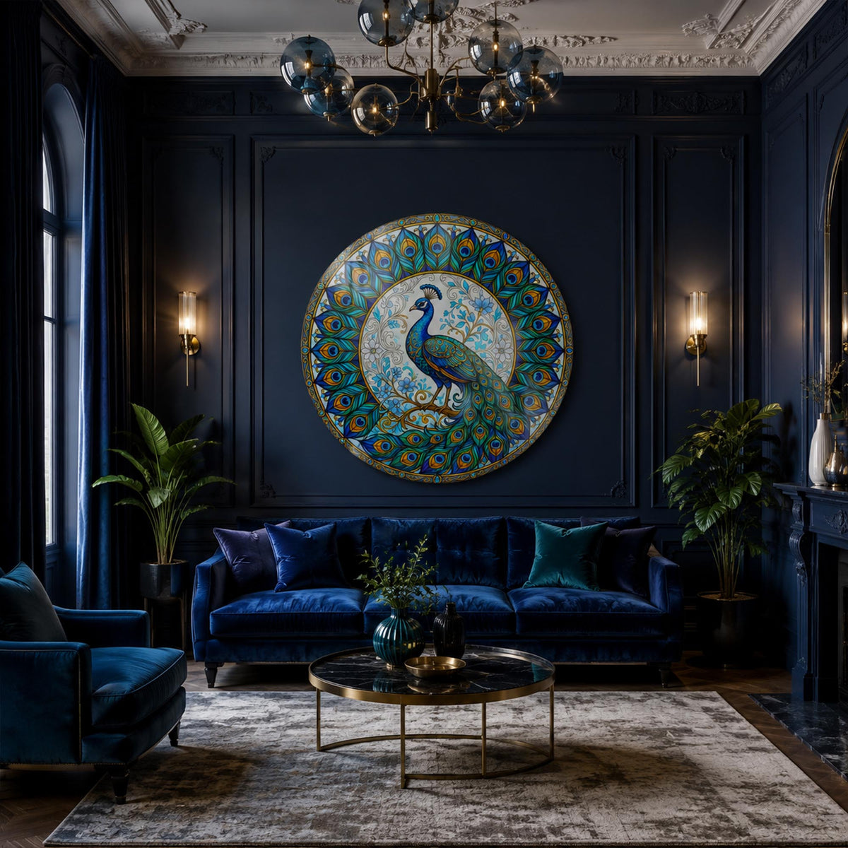 Emerald Peacock III — tempered glass, ultra HD print, ready to hang