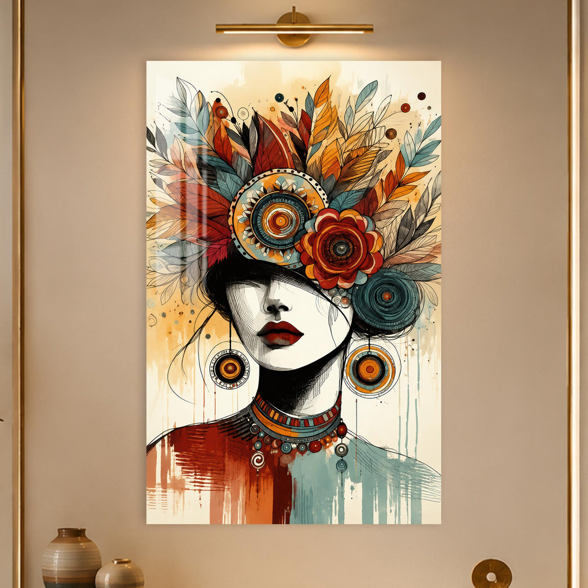 Floral Headdress Muse in a modern room
