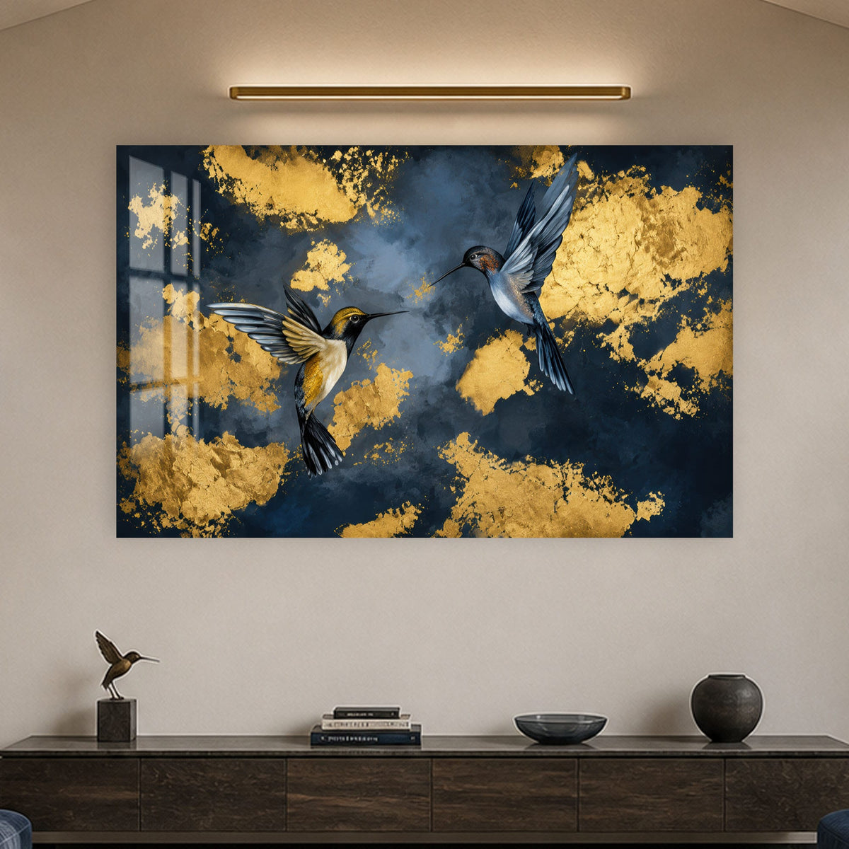 Gilded Hummingbird Dance in a modern room