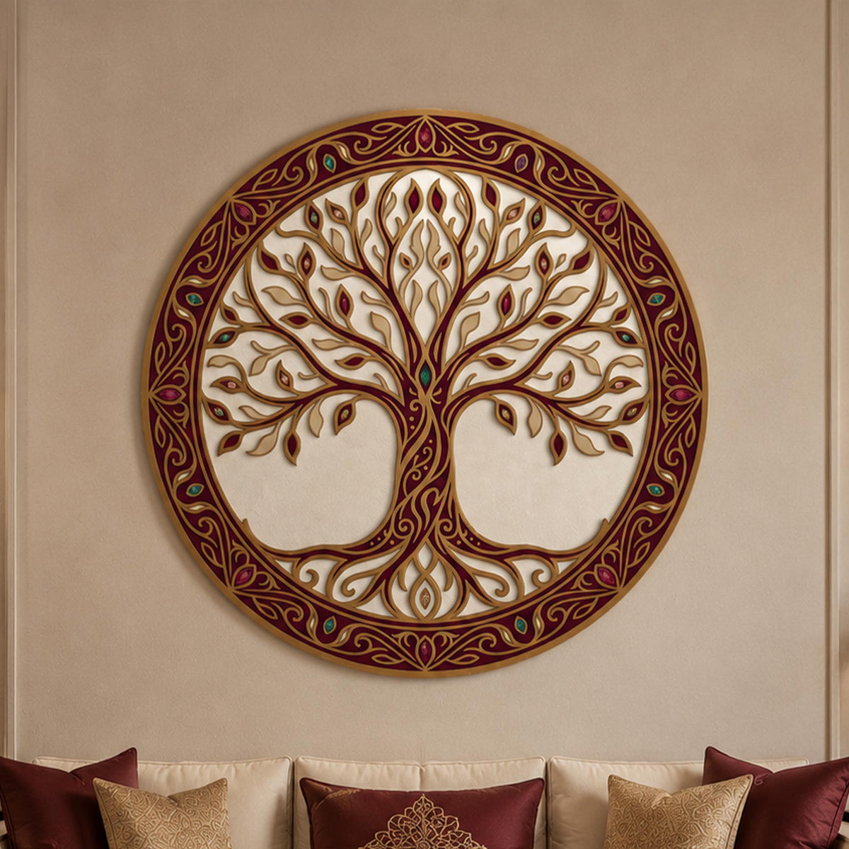 Burgundy Tree Of Life — tempered glass, ultra HD print, ready to hang