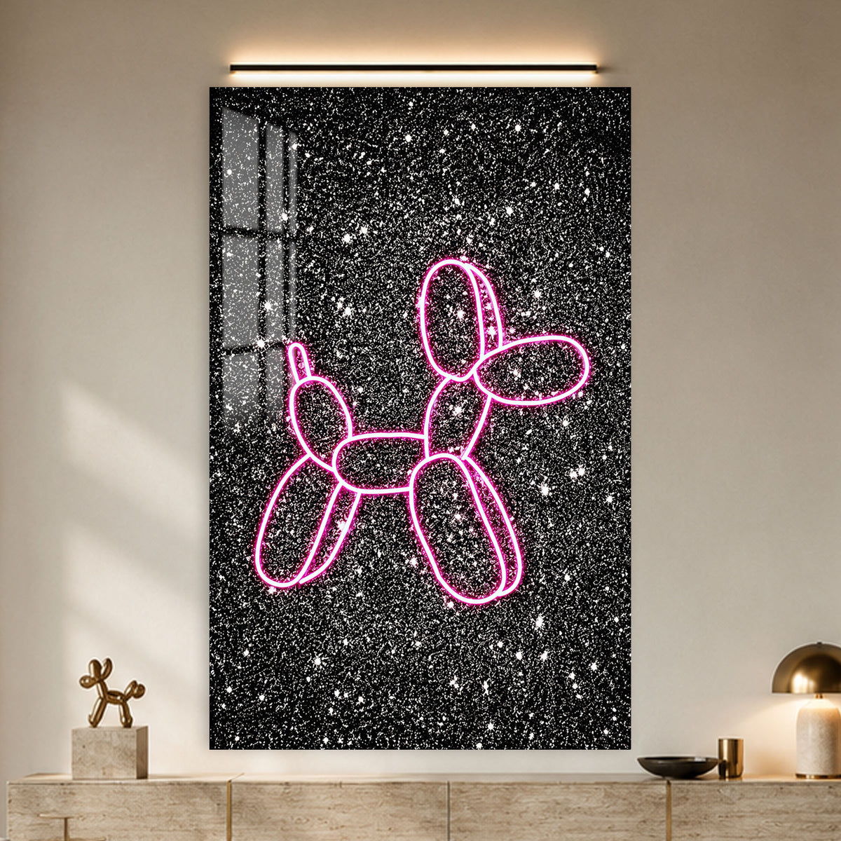 Neon Balloon Dog in a modern room