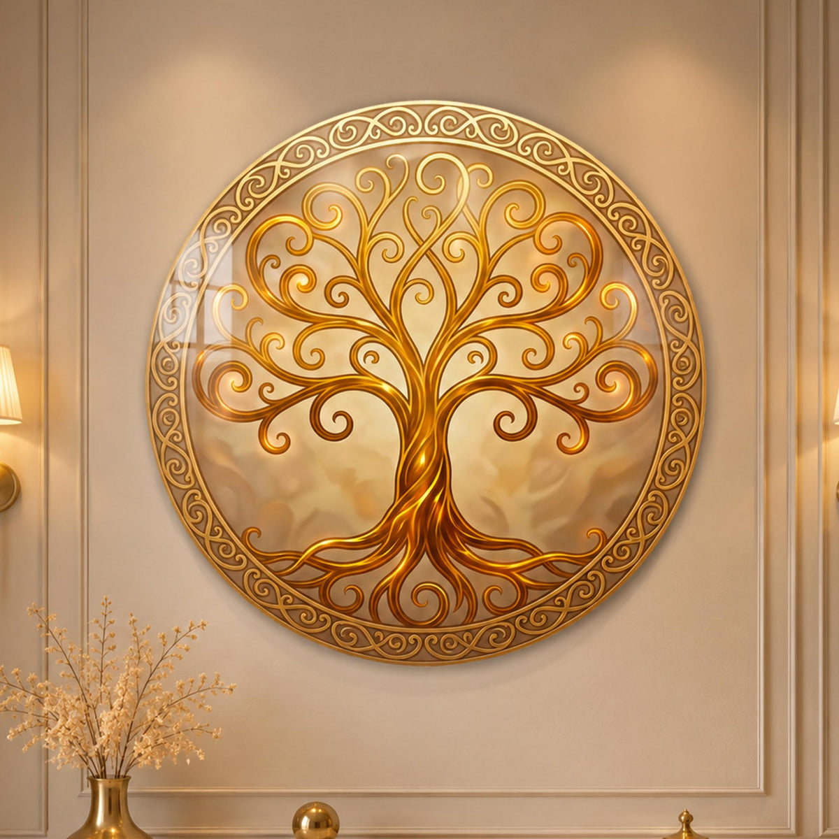 Golden Tree Of Life — tempered glass, ultra HD print, ready to hang