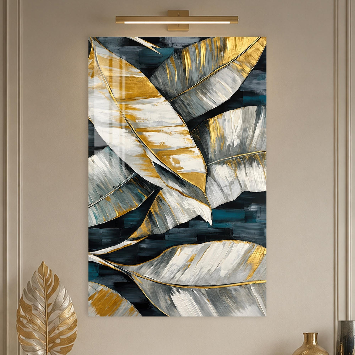 Artronauts Glass Print Metallic Tropical Leaves Glass Wall Art